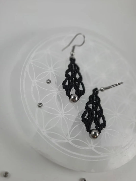 boucle d'oreilles noir et pierre en hématite