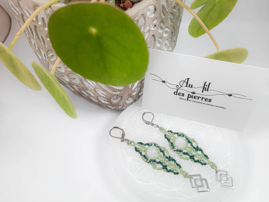 boucle d'oreilles vert et pierre en quartz