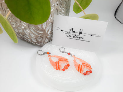 boucle d'oreilles orange et pierre en cornaline