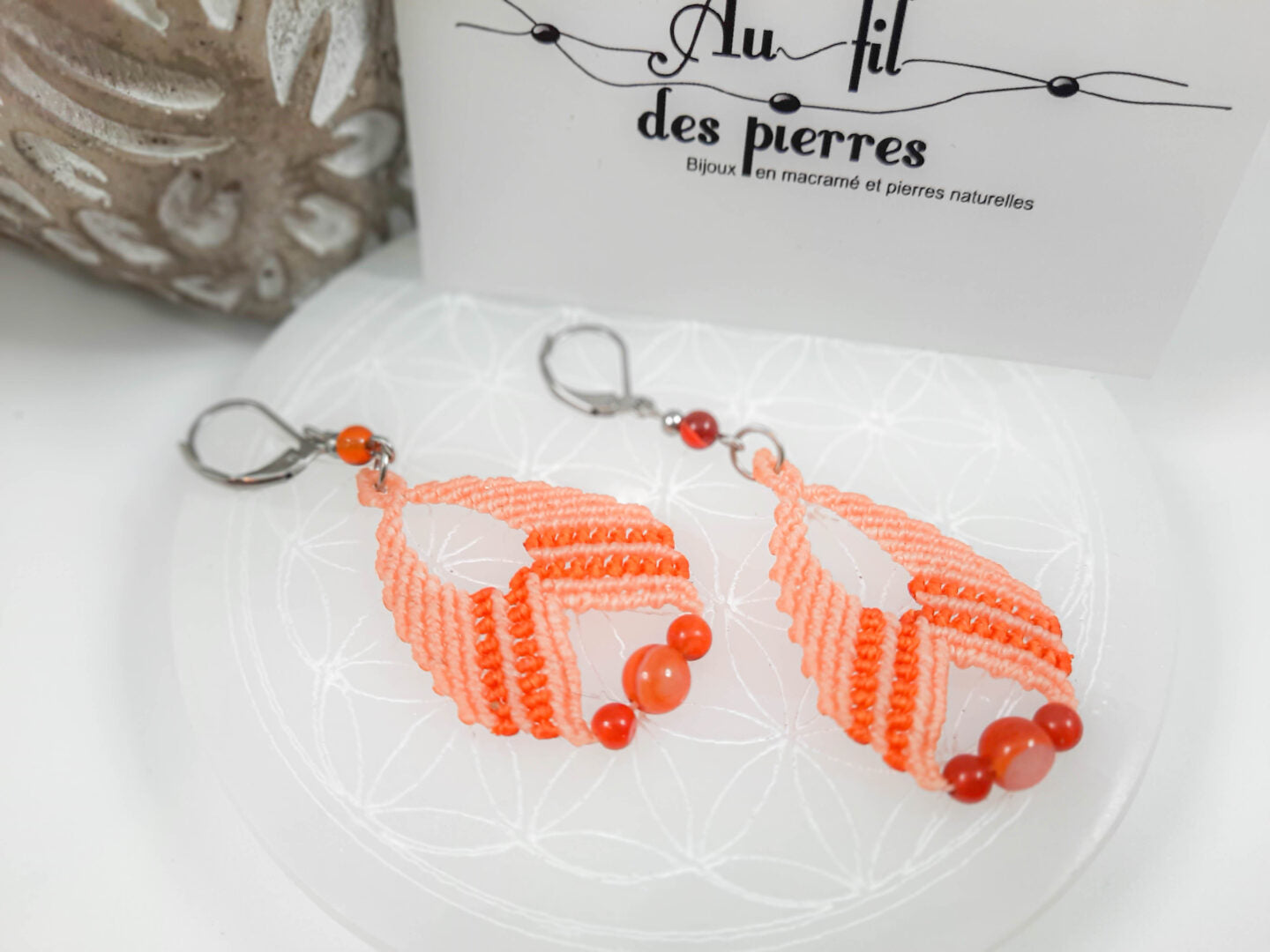 boucle d'oreilles orange et pierre en cornaline