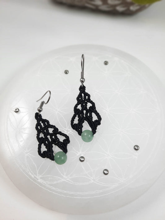 boucle d'oreilles noir et pierre en aventurine