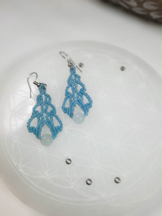 boucle d'oreilles bleu et pierre en Aigue marine