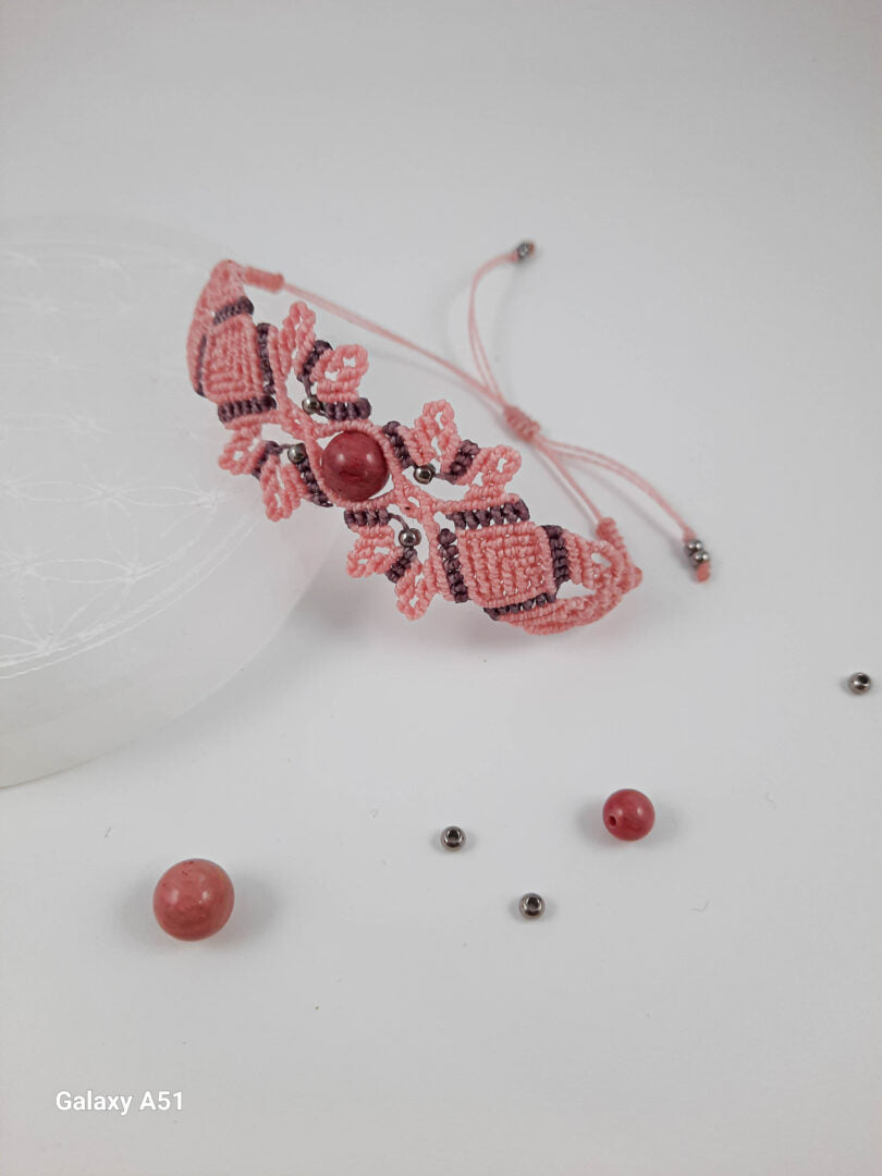 Bracelet rose et pierre en rhodonite